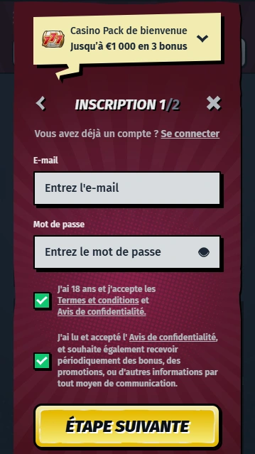 Connexion à FR Ally Spin Casino et Enregistrer un Nouvel Utilisateur