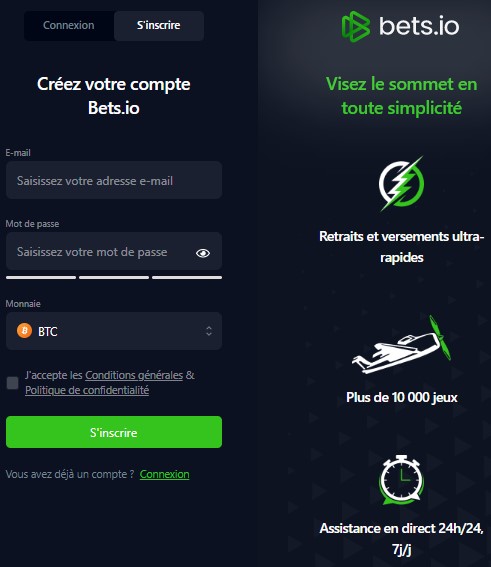 Casino Bets.io mon compte