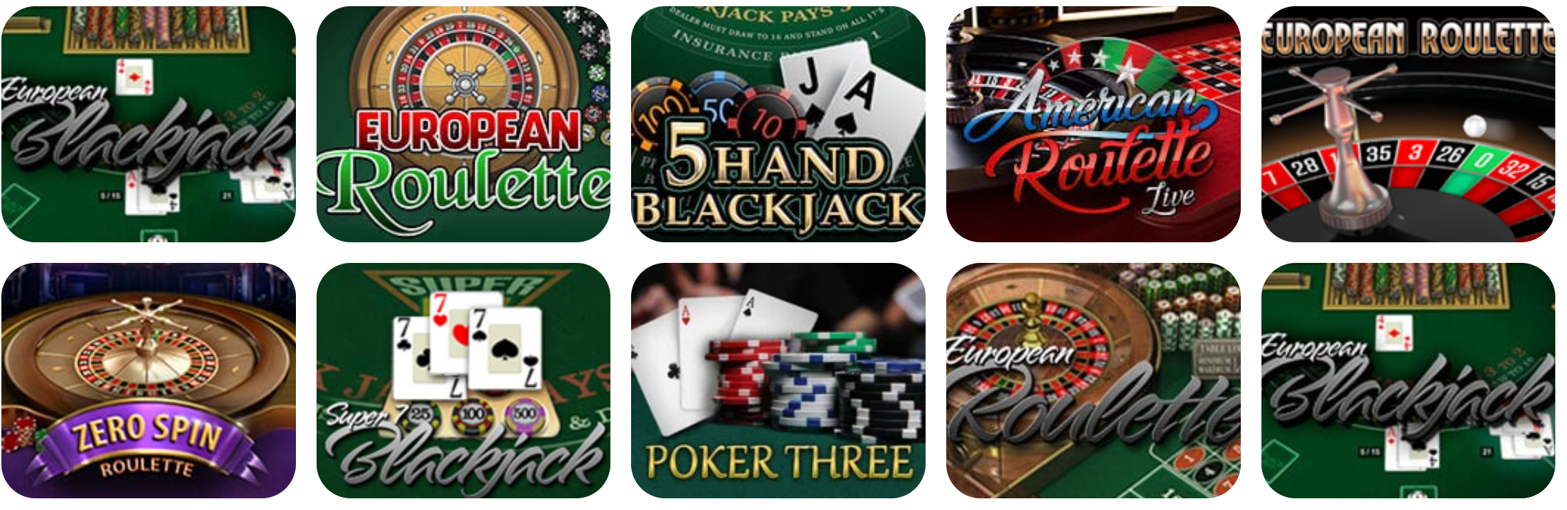 jeux Fantastik Casino lobby section des jeux de table