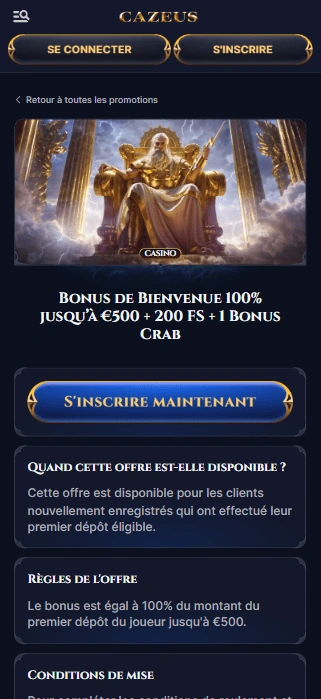 Profitez Bonus sans Dépôt en CaZeus Casino en Ligne