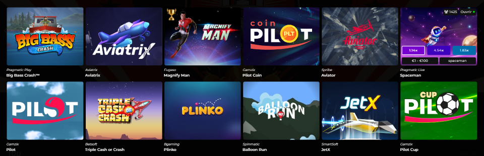 Top l'Avion, de Fusée, Crash et Rocket Jeux au Casinos sur internet en France