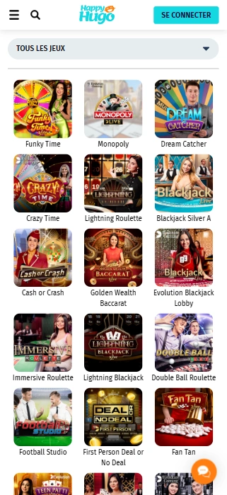 Jouer Maintenant sur Meilleurs Jeux en Direct au Casino HappyHugo en Ligne