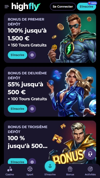 Offres sur HighFlyBet Casino Meilleurs Bonuses au Casino en Ligne HighFly Bet Site Officiel