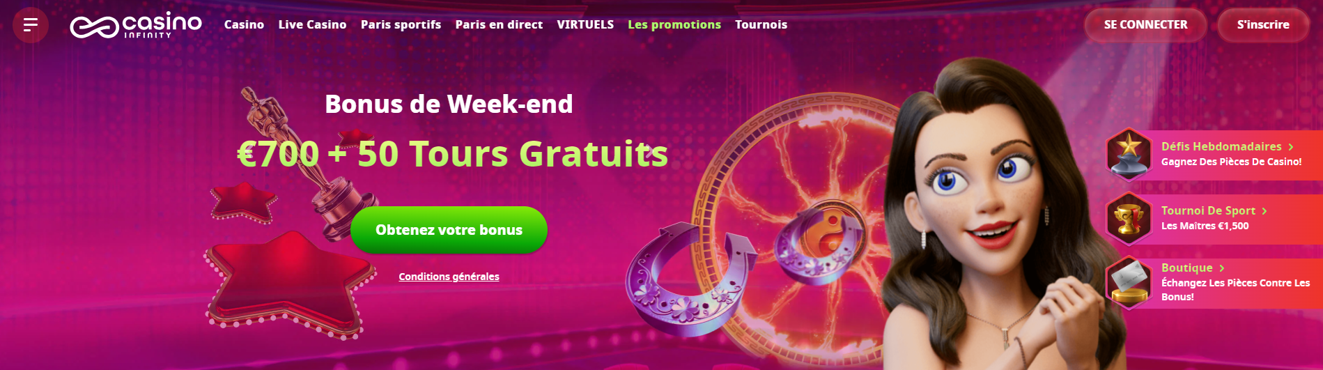 InfinityCasino avec Promo Code sur Bonus de Week-end