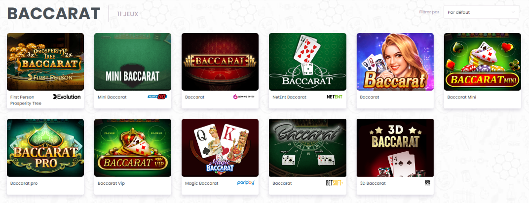 Jeux de Baccarat dans les Casinos au le Net FR
