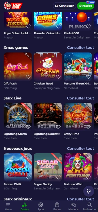 Top Jeux sur Casino LazyBar en Ligne pour le Plaisir