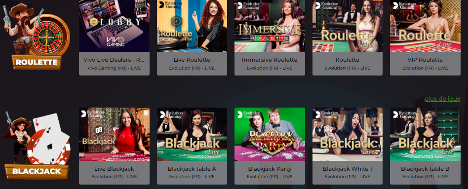 Revue Jeux en Direct proposés Lucky Luke casino en ligne