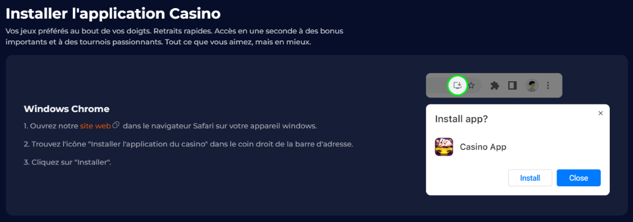 Nine Casino Application sur Desktop Francophone