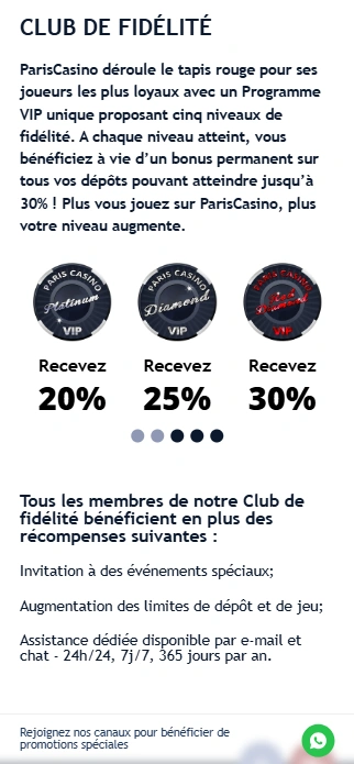 ParisVIP Casino avec Programme de fidélité VIP
