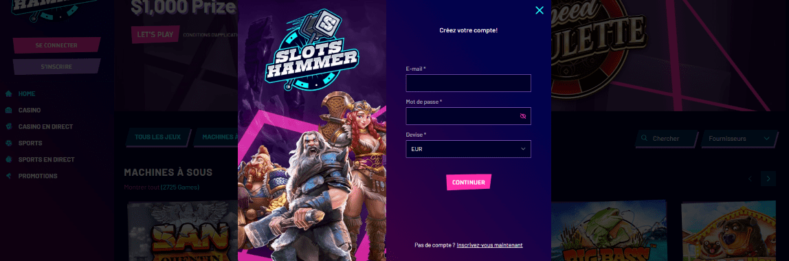 Casino Slots Hammer sur Internet - Enregistrer un Nouvel Utilisateur en France