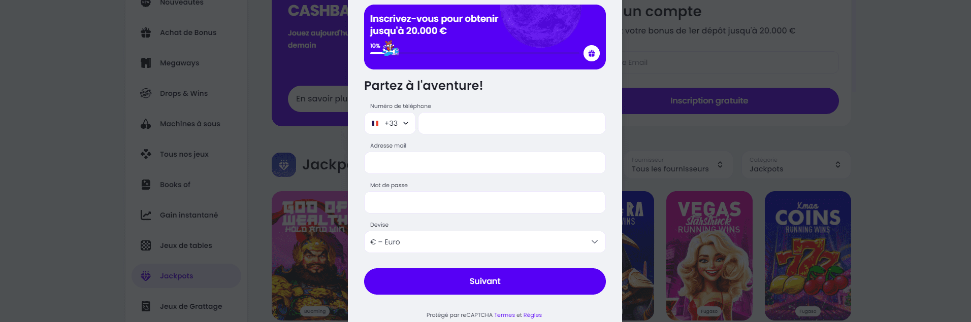 Enregistrer un Nouvel Joueur au Casino-Slott Francophone