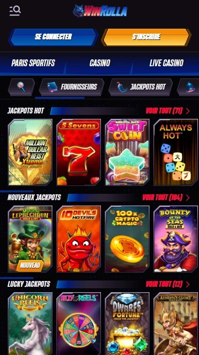 Découvrez Jackpots au Jeux sur Casino en Ligne WinRolla pour Gagnants